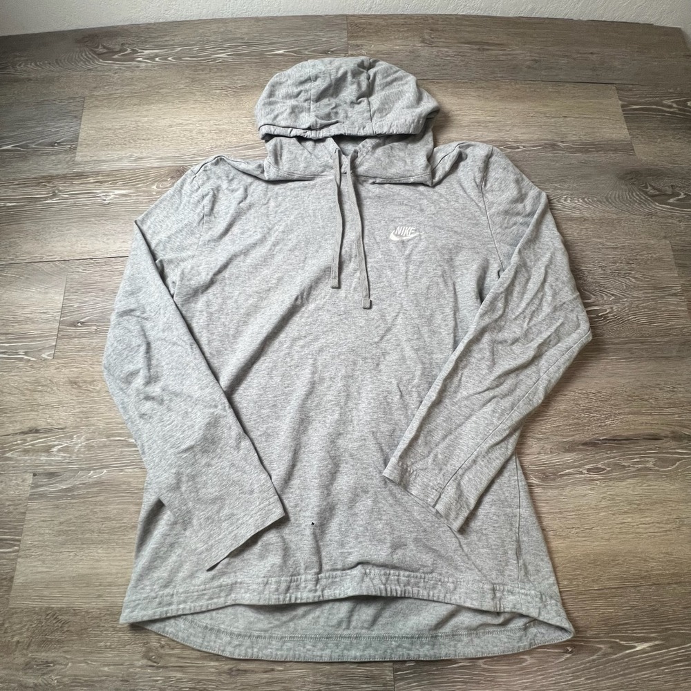 Nike Hoodie Mens Large Gray Lightweight Cotton Jersey Pullover 807249-063